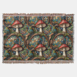 Retro elegante bohemian paddenstoel bospatroon deken