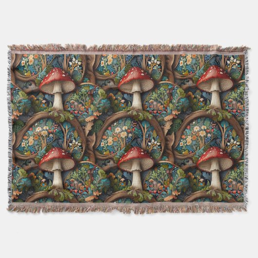 Retro elegante bohemian paddenstoel bospatroon deken (Voorkant)