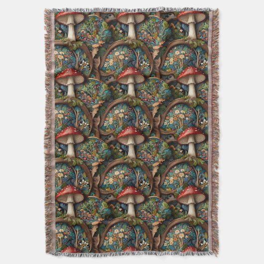 Retro elegante bohemian paddenstoel bospatroon deken (Voorkant Verticaal)