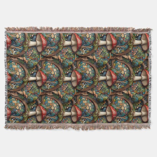 Retro elegante bohemian paddenstoel bospatroon deken (Voorkant)