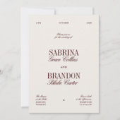 Retro Elegante Bourgogne & Ivoor Beige Huwelijk Kaart (Voorkant)