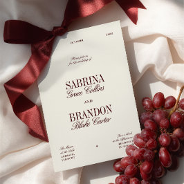 Retro Elegante Bourgogne & Ivoor Beige Huwelijk Kaart