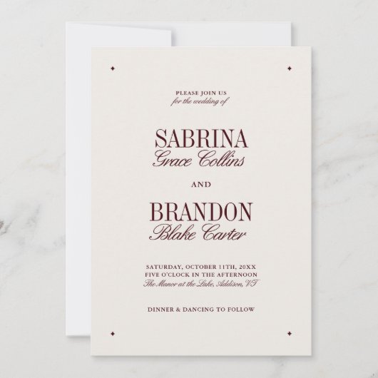 Retro Elegante Bourgondië & Ivoor formele bruiloft Kaart (Voorkant)