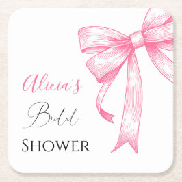 Retro Elegante Coquette Roze Strik Bruidsmeisjesfe Kartonnen Onderzetters