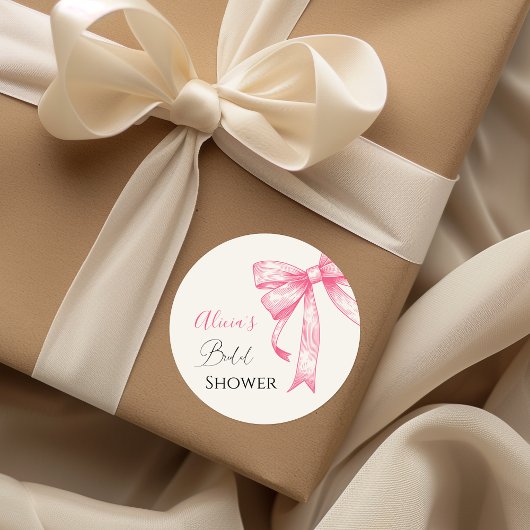 Retro Elegante Coquette Roze Strik Bruidsmeisjesfe Ronde Sticker