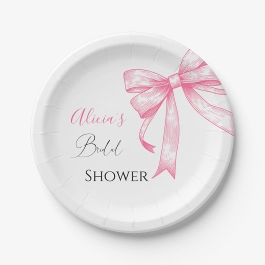 Retro Elegante Coquette Roze strik Vrijgezellenfee Papieren Bordje (Voorkant)