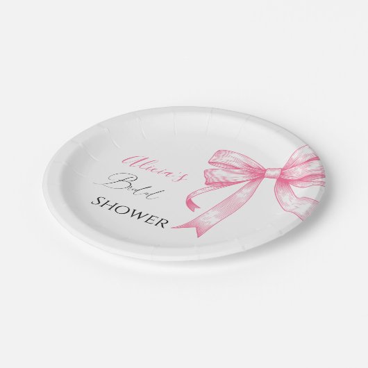 Retro Elegante Coquette Roze strik Vrijgezellenfee Papieren Bordje (Gekanteld)