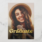 Retro Elegante foto Graduation Party Goud Folie Uitnodiging (Voorkant)