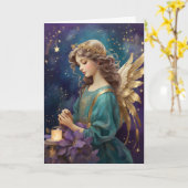 Retro Elegante Kerstengel Kaart (Gele Bloem)