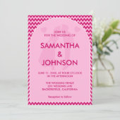 Retro Elegante Roze Chevron Streep Bruiloft Kaart (Staand voorkant)