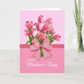 Retro Elegante Roze Tulp Met Lint Moederdag Kaart (Voorkant)