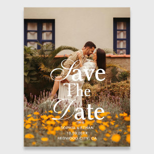 Retro Elegante Script Foto Huwelijk Save The Date Magnetische Uitnodiging