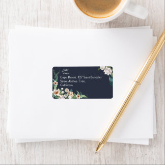 Retro Elegante witte Bloem Lijst Navy Achtergrond Etiket