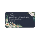 Retro Elegante witte Bloem Lijst Navy Achtergrond Etiket (Voorkant)