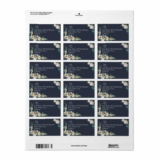 Retro Elegante witte Bloem Lijst Navy Achtergrond Etiket (Full Sheet)