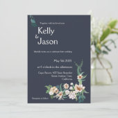 Retro Elegante witte Bloem Lijst Navy Achtergrond  Kaart (Staand voorkant)