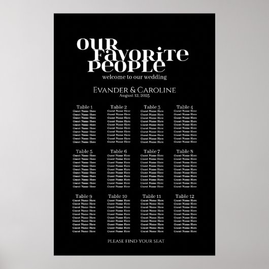 Retro elegante zwarte bruiloft zitgrafiek poster (Voorkant)