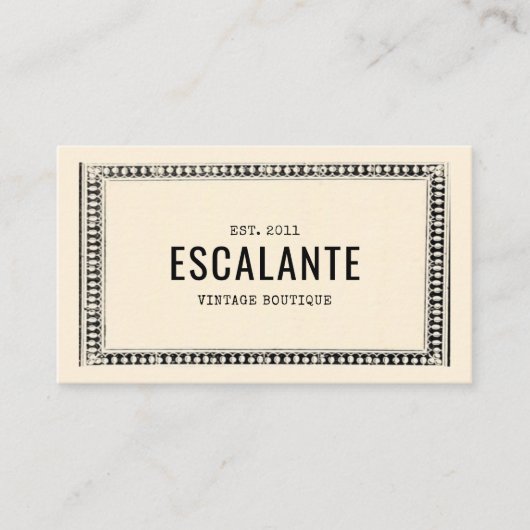  retro elegante zwarte rand beige visitekaartje (Voorkant)