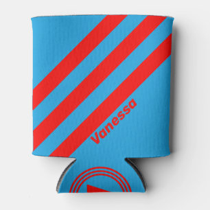 Retro Elektrisch Blauw Rood Drie Strepen met Naam Blikjeskoeler