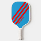 Retro Elektrisch Blauw Rood Drie Strepen Met Naam Pickleball Paddle (Achterkant)