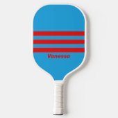 Retro Elektrisch Blauw Rood Drie Strepen Naam Pickleball Paddle (Achterkant)
