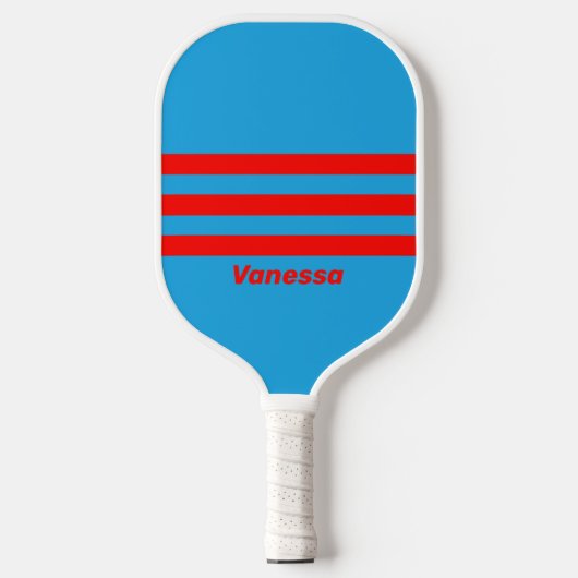 Retro Elektrisch Blauw Rood Drie Strepen Naam Pickleball Paddle (Voorkant)