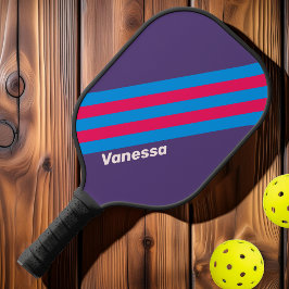 Retro Elektrische Druiven Strepen met Naam Pickleball Paddle