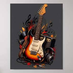 Retro elektrische gitaar & versterker rockmuziek m poster