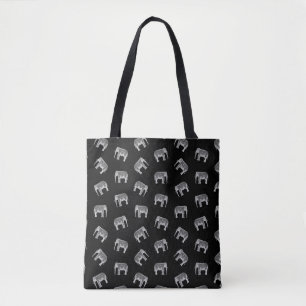 Retro Elephant Print Patroon Zwart-wit ontwerp Tote Bag