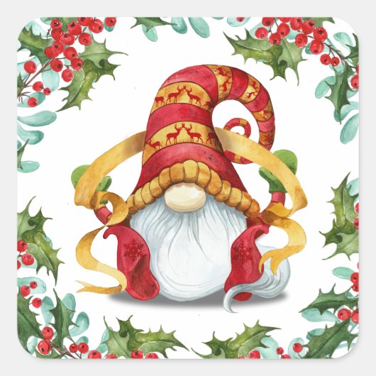 Retro Elf Gnome Kerst Vakantie Envelop Afdichtinge Vierkante Sticker (Voorkant)