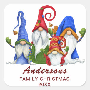 Retro Elf Gnomen Kerstcadeaus Vakantie Vierkante Sticker