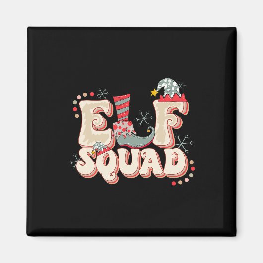 Retro Elf Squad Kerstmis Bijpassende Familie Plezi Magneet (Voorkant)
