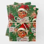 Retro Elfen Gepersonaliseerd Inpakpapier Vel (In situ)