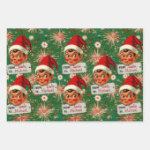 Retro Elfen Gepersonaliseerd Inpakpapier Vel (Voorkant)