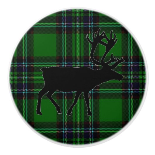 Retro Elk hert groen zwart plaid Keramische Knop (Voorkant)