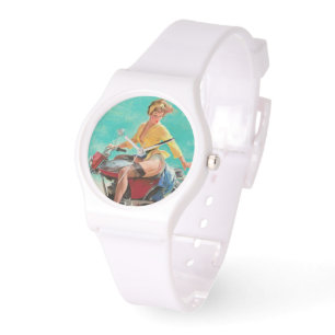  Retro Elvgren Motorfiets Biker Pin-UP Meisje Horloge