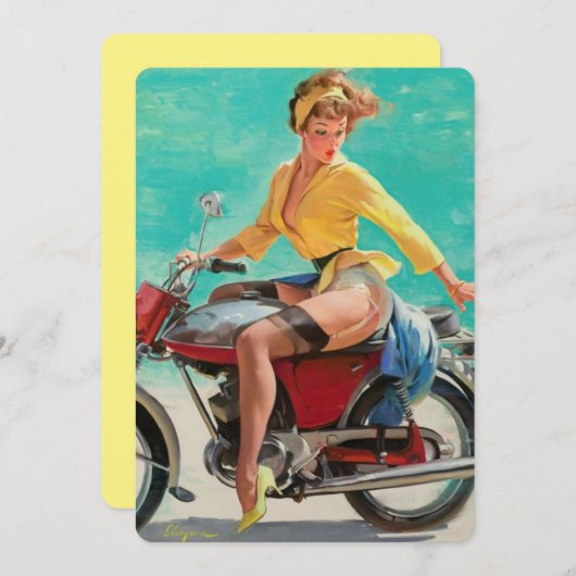  Retro Elvgren Motorfiets Biker Pin-UP Meisje Kaart (Voorkant / Achterkant)