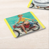  Retro Elvgren Motorfiets Biker Pin-UP Meisje Kartonnen Onderzetters (Schuin)