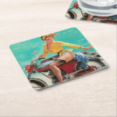  Retro Elvgren Motorfiets Biker Pin-UP Meisje Kartonnen Onderzetters (Schuin)