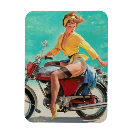 Retro Elvgren Motorfiets Biker Pin-UP Meisje Magneet (Verticaal)
