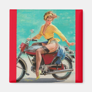 Retro Elvgren Motorfiets Biker Pin-UP Meisje Magneet