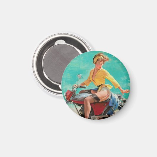  Retro Elvgren Motorfiets Biker Pin-UP Meisje Magneet (Voorkant / Achterkant)