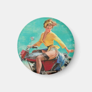 Retro Elvgren Motorfiets Biker Pin-UP Meisje Magneet