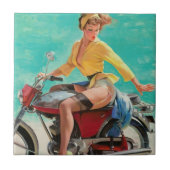  Retro Elvgren Motorfiets Biker Pin-UP Meisje Tegeltje (Voorkant)