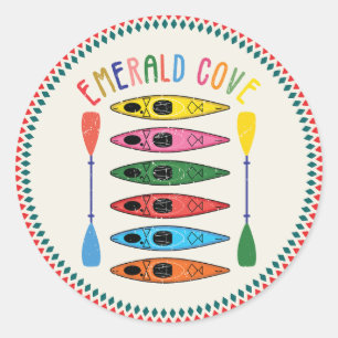 Retro Emerald Cove Kajakken T-shirt Ronde Sticker