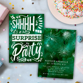 Retro Emerald Green Shh Surprise Birthday Party Kaart