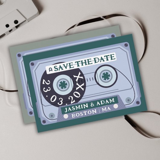 Retro Emerald Groen Cassettebandje Bruiloft Save The Date