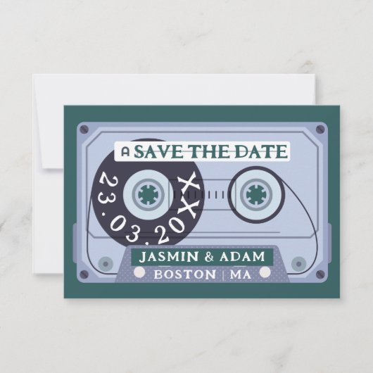 Retro Emerald Groen Cassettebandje Bruiloft Save The Date (Voorkant)