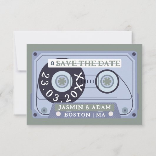 Retro Emerald Groen Cassettebandje Bruiloft Save The Date (Achterkant)