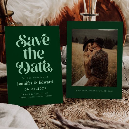 Retro Emerald Groene Bruiloft Save The Date